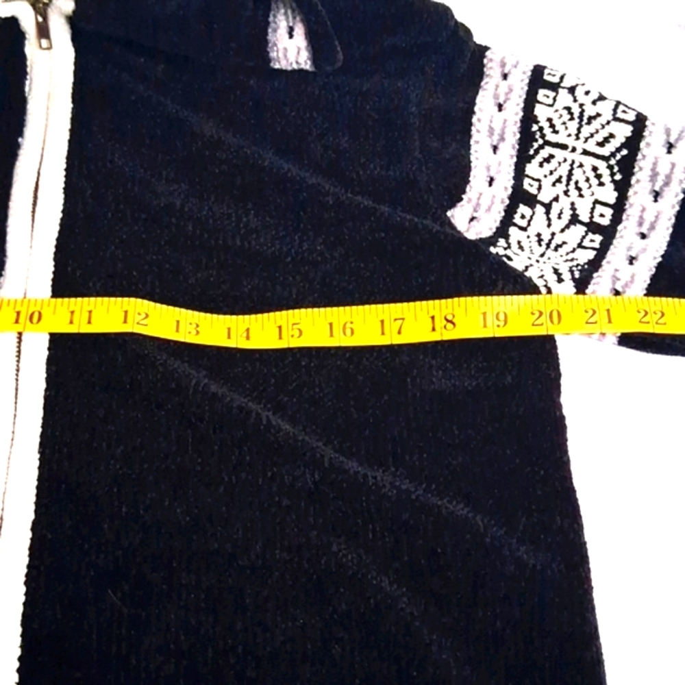 Erika Cardigan Womens PL Black Full Zip Collared Fair Isle Chenille Cozy Nordic - Picture 12 of 13